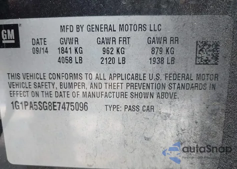 2014 Chevrolet Cruze Ls Auto from USA, damaged, VIN 1G1PA5SG8E7475096
